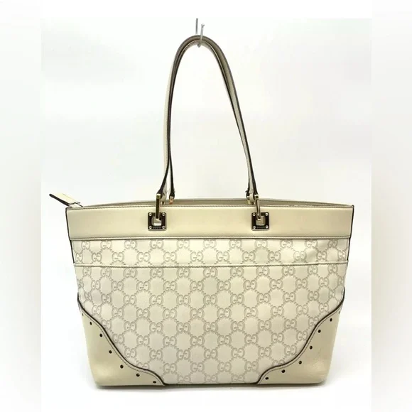 Authentic GUCCI Guccissima Leather Horsebit Off White Shoulder Bag - Picture 3 of 17